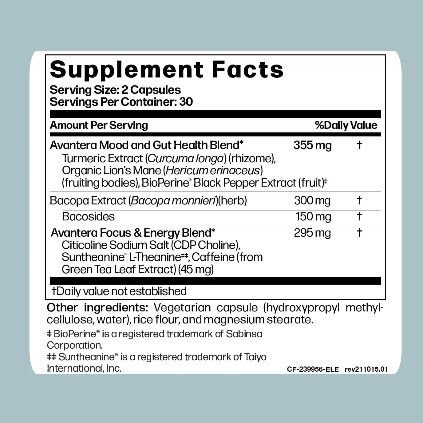 avantera elevate supplement facts