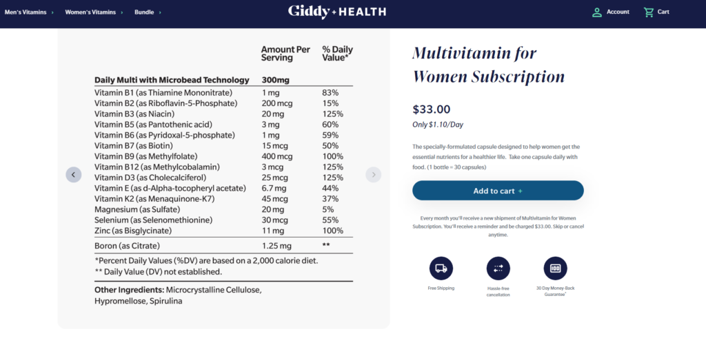 giddy health multivitamin for women website