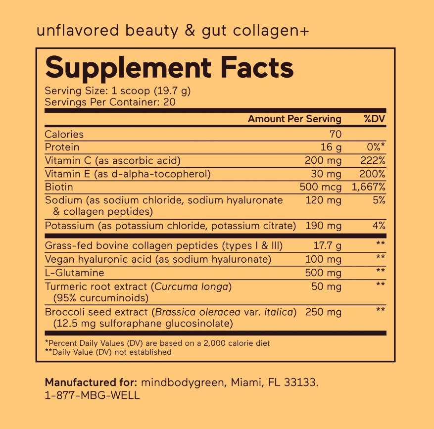 mindbodygreen beauty and gut collagen+ ingredients