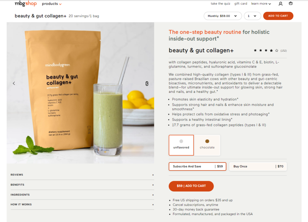 mindbodygreen beauty and gut collagen+ website