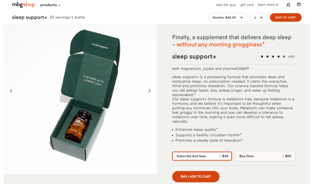 mindbodygreen sleep support+