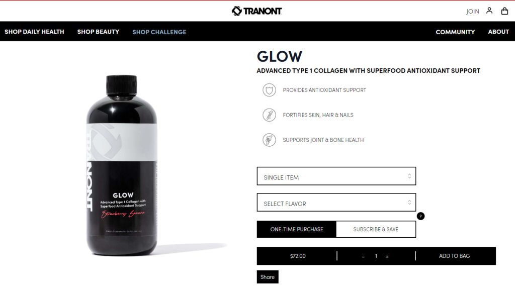 tranont glow supplement website