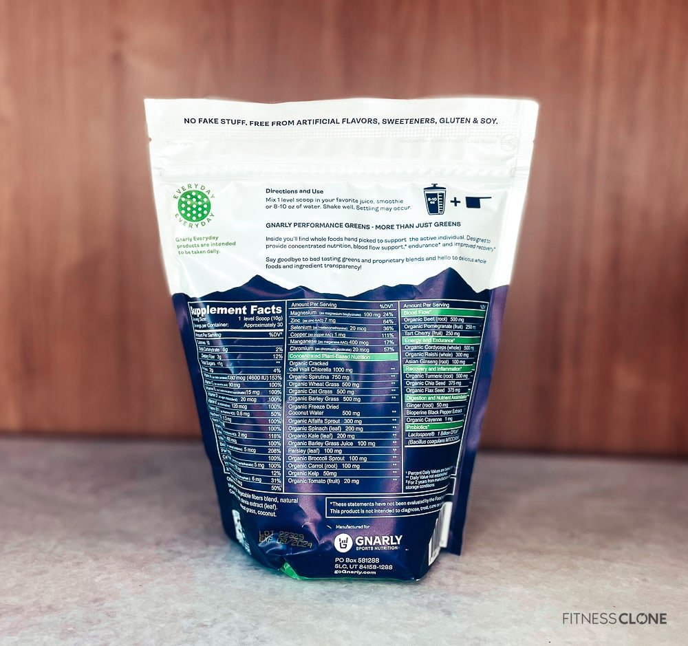 Gnarly Performance Greens Supplement Facts