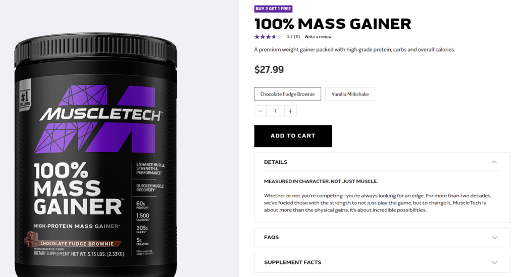 muscletech 100% mass gainer website