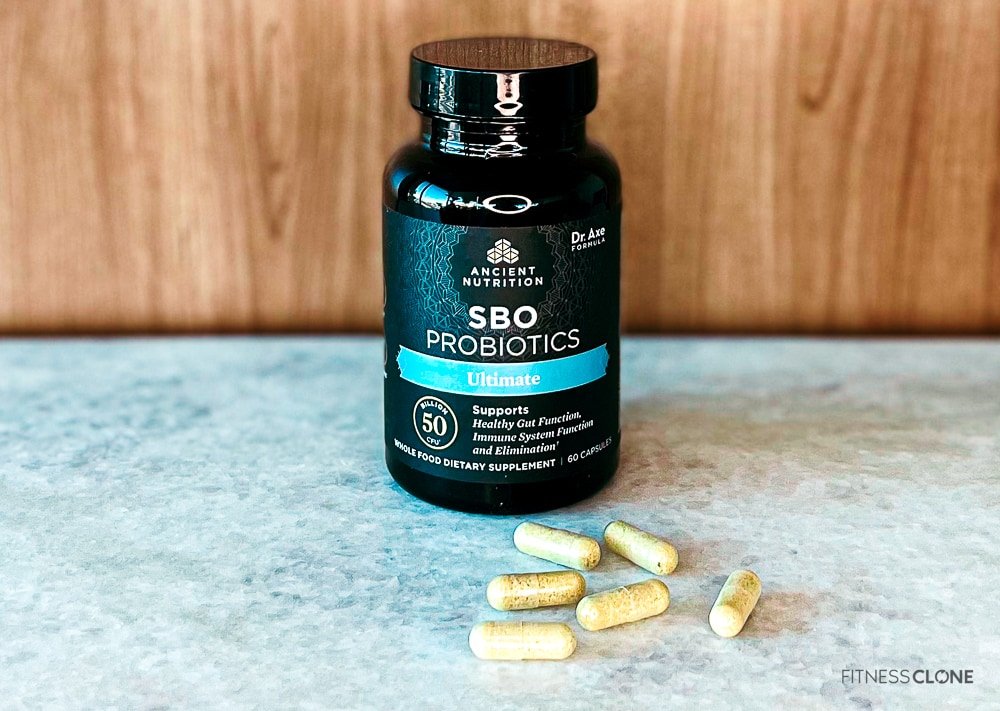 Ancient Nutrition SBO Probiotics Bottle And Pill Capsules