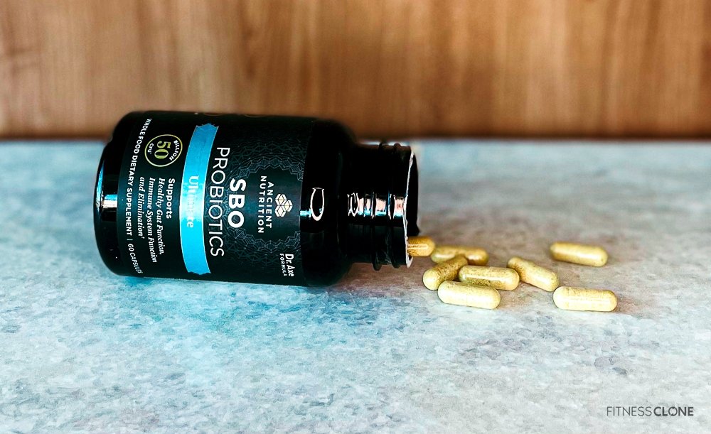 Ancient Nutrition SBO Probiotics Bottle And Pills