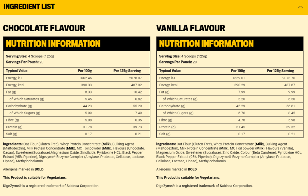 crazy nutrition mass gainer ingredient