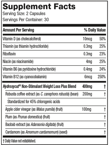 hydroxycut ingred non stim