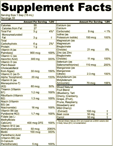 Manna Liposomal Multivitamin Supplement Facts