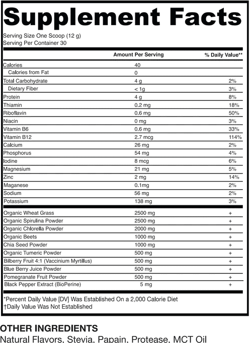 Swolverine Greens+Reds Supplement Facts