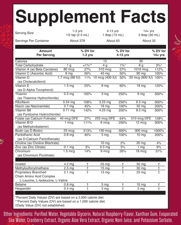 Mary Ruth's Liquid Morning Multivitamin Supplement Facts