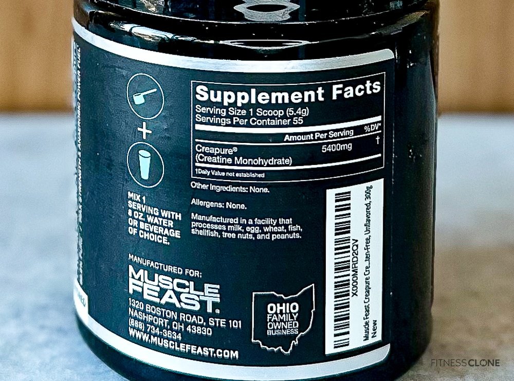 Muscle Feast Creatine Supplement Facts Label