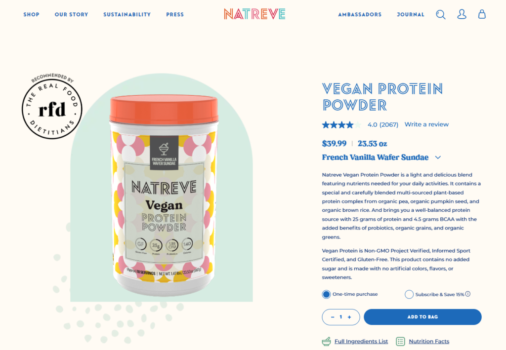 natreve vegan protein powder supplement website