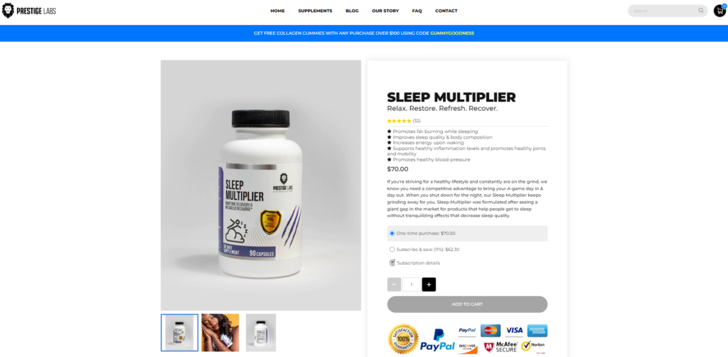 prestige labs sleep multiplier website